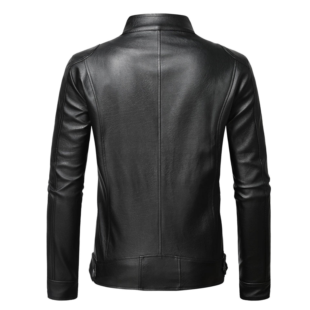 Herren Schmale Lederjacke im Urban-Bikerstil mit Stehkragen und Brust-Reißverschlusstaschen Nord Taschen
