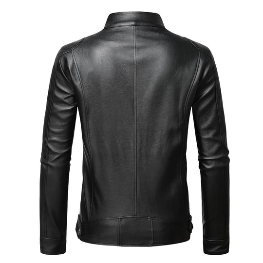 Herren Schmale Lederjacke im Urban-Bikerstil mit Stehkragen und Brust-Reißverschlusstaschen Nord Taschen