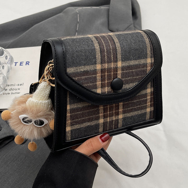 Damen modische Handtasche im Karomuster mit abnehmbarem Anhänger Nord Taschen