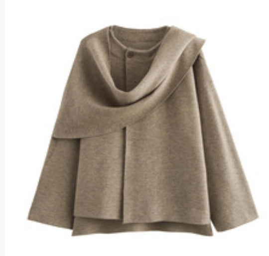 Damen 3500+ zweilagiger Wollmix‑Cape‑Poncho mit Knopfkragen und ausgestellten Ärmeln Nord Taschen
