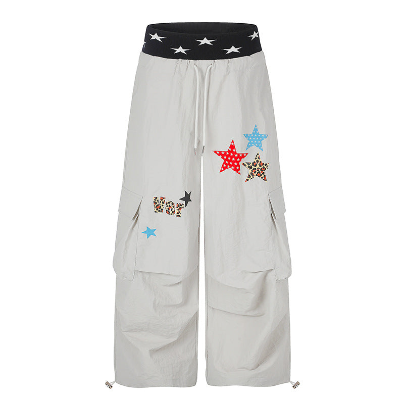 Damen Extraweite Cargo-Palazzo-Hose mit Stern-Jacquardbund, Tunnelzug und verspielten Stern‑Applikationen Nord Taschen
