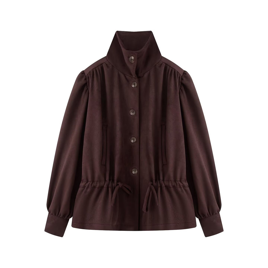 Damen Kurzjacke mit Stehkragen, Tunnelzug und Ballonärmeln Nord Taschen