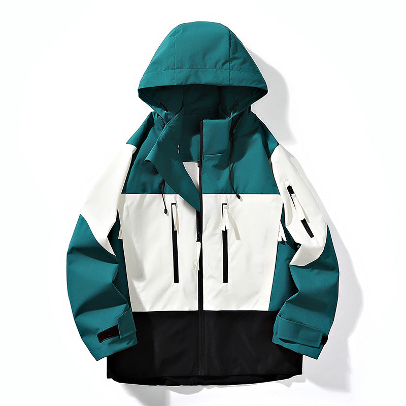 Herren Wasserabweisende Colorblock-Outdoorjacke mit Kapuze, Mehrfach-Reißverschlusstaschen und verstellbaren Bündchen Nord Taschen