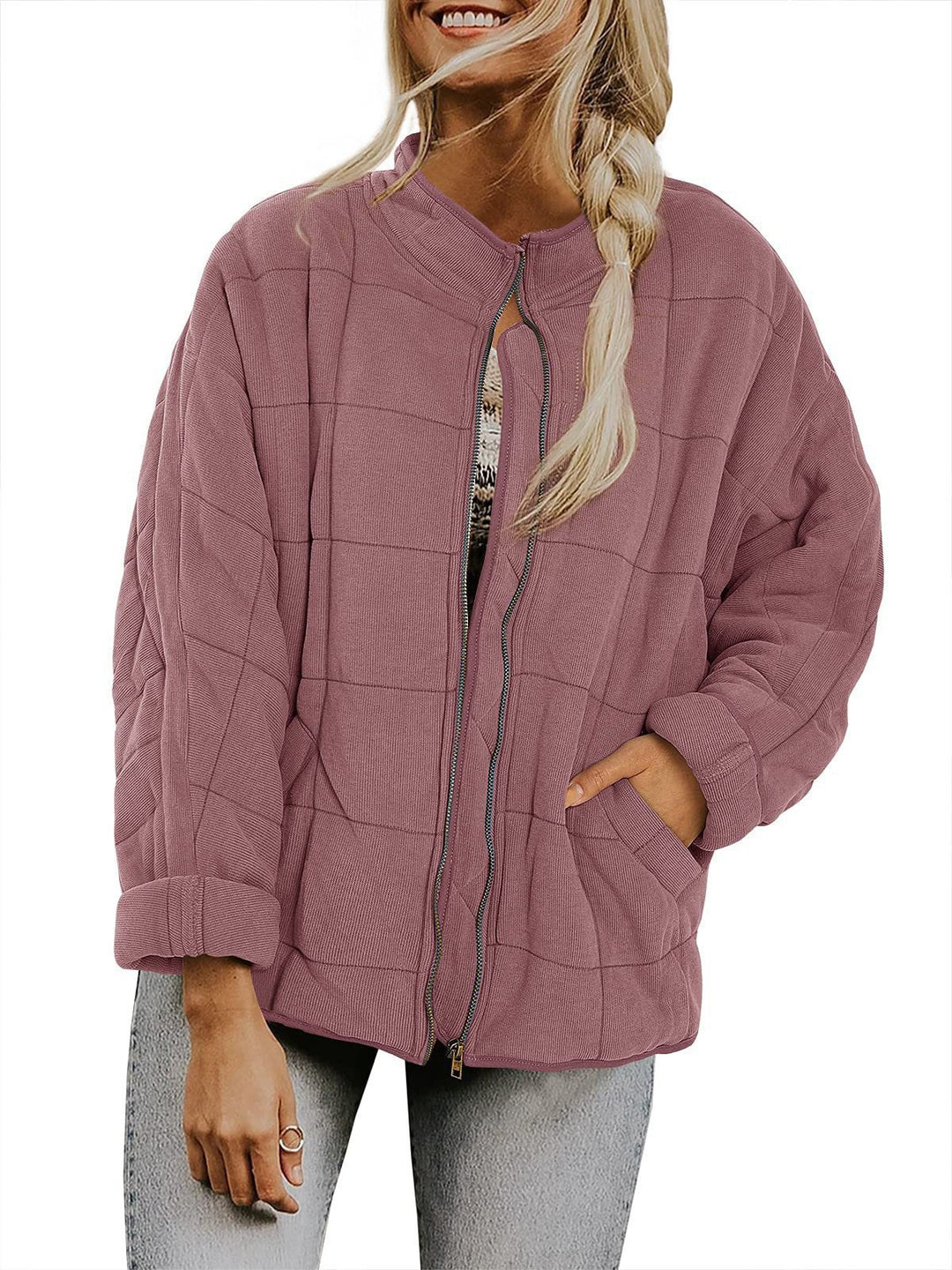 Damen Oversize Steppjacke mit Reißverschluss und Eingrifftaschen Nord Taschen