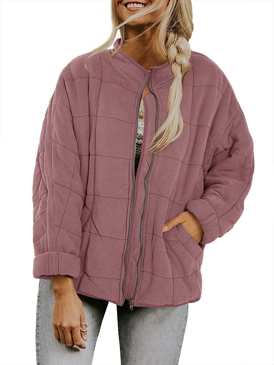 Damen Oversize Steppjacke mit Reißverschluss und Eingrifftaschen Nord Taschen