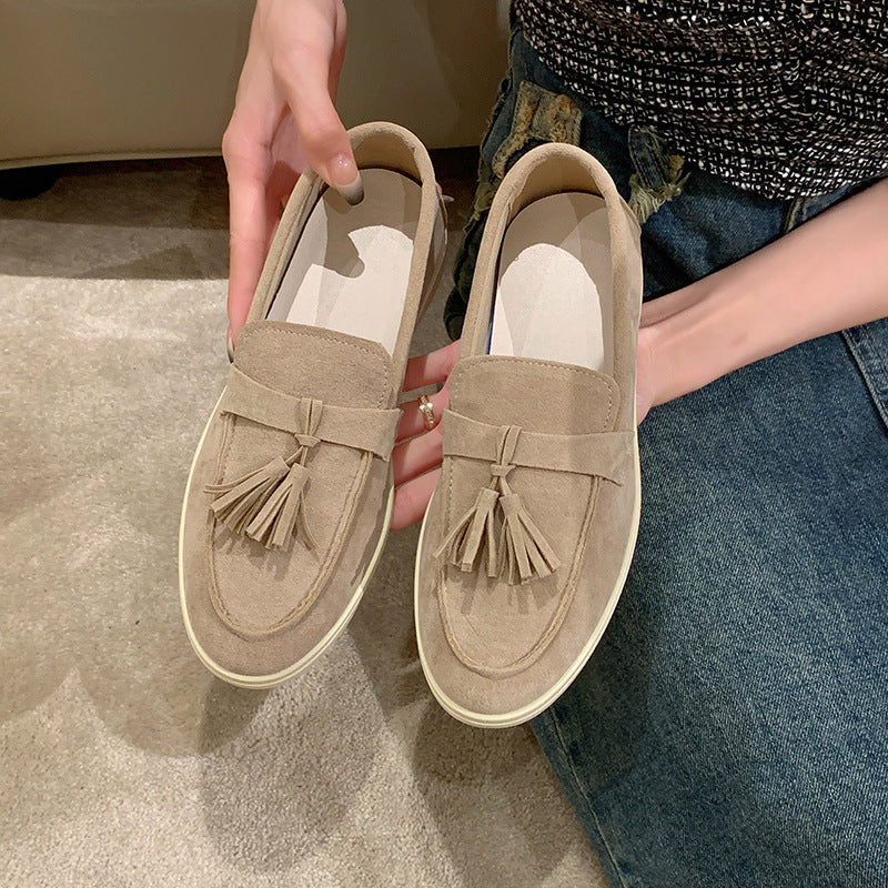 Damen Slipper mit Quasten aus Veloursleder und rutschfester Gummisohle Nord Taschen