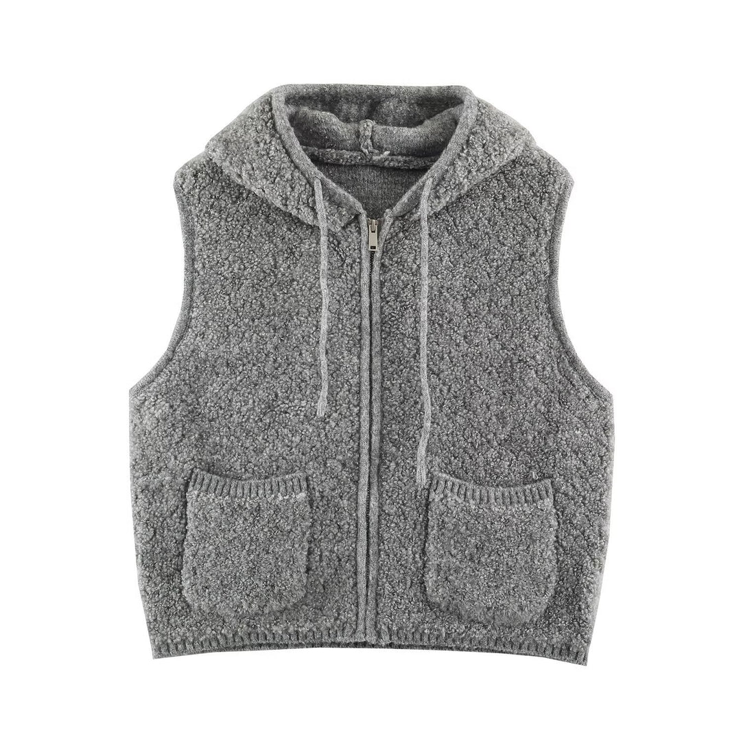 Damen Teddy-Fleece-Weste mit Kapuze, Reißverschluss und aufgesetzten Taschen Nord Taschen