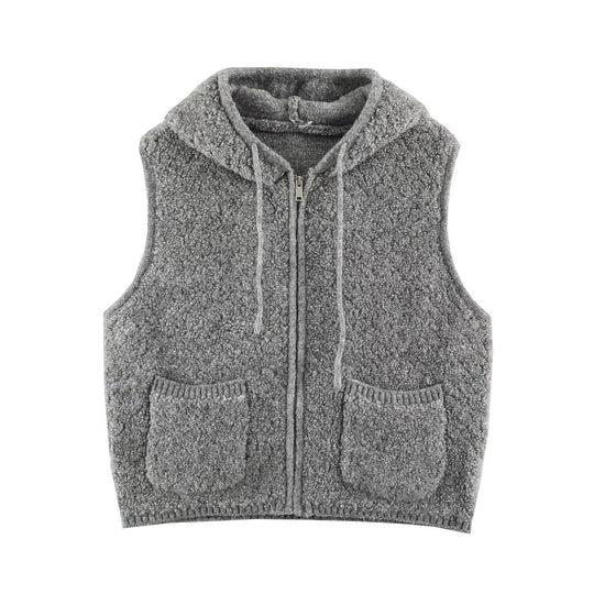 Damen Teddy-Fleece-Weste mit Kapuze, Reißverschluss und aufgesetzten Taschen Nord Taschen