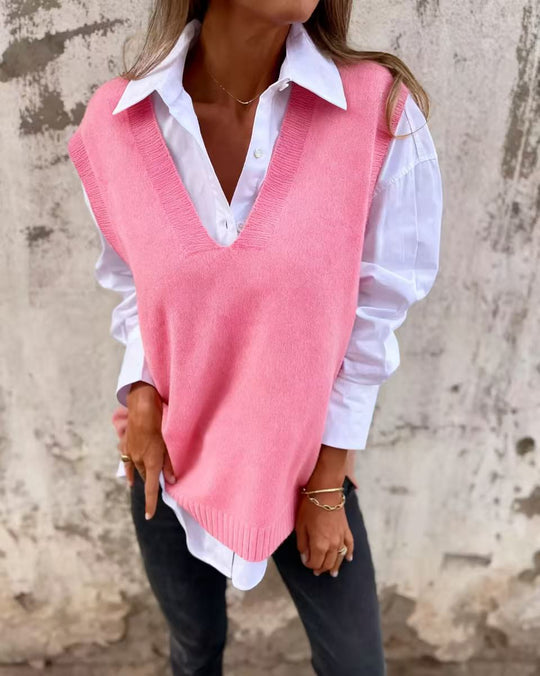 Damen lässiger Strickpullover mit V-Ausschnitt