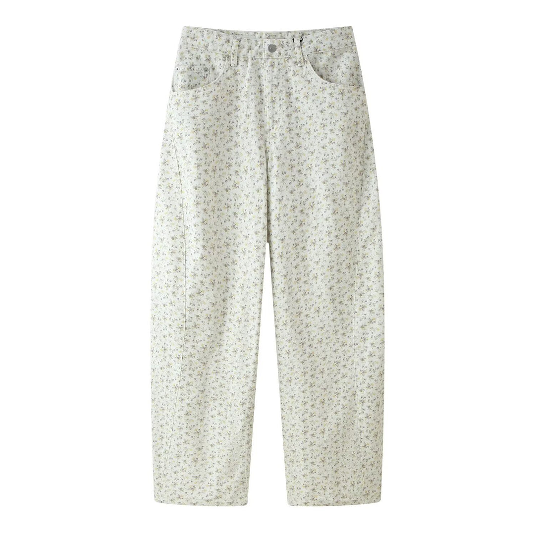 Damen Hochtaillierte weite Cropped‑Hose mit floralem Alloverprint Nord Taschen