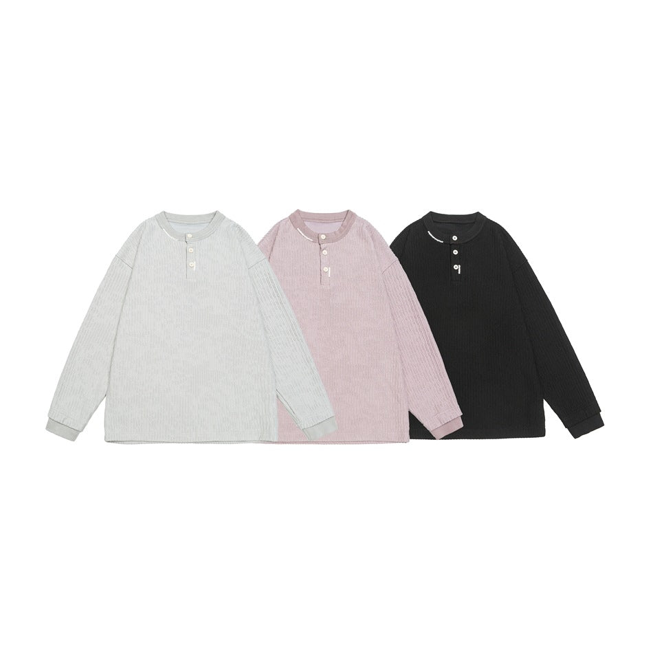 Unisex Gerippter Oversize-Henley-Pullover mit Knopfleiste Nord Taschen
