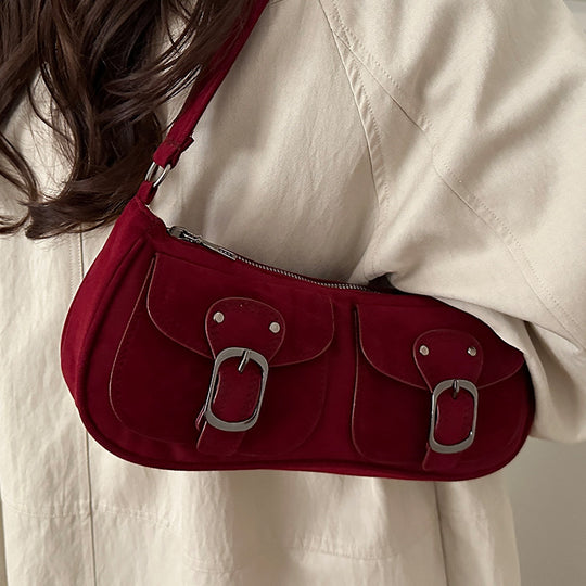 Damen Schultertasche mit praktischen Schnallen und Reißverschluss Nord Taschen