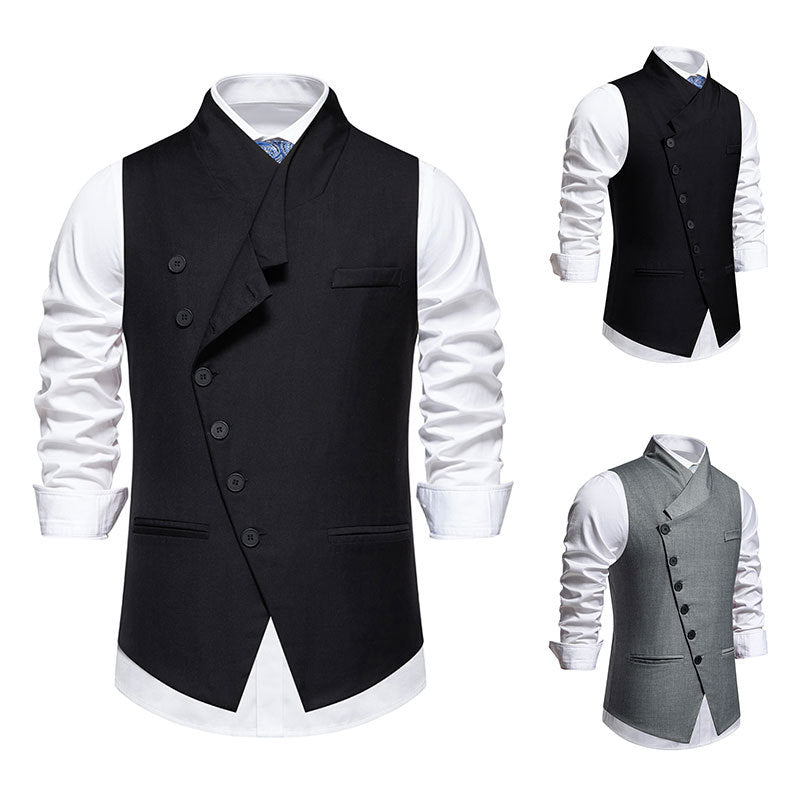 Herren asymmetrische doppelreihige Anzugweste mit schräger Knopfleiste und taillierter Silhouette Nord Taschen