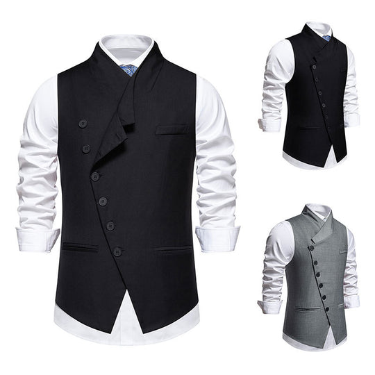 Herren asymmetrische doppelreihige Anzugweste mit schräger Knopfleiste und taillierter Silhouette Nord Taschen