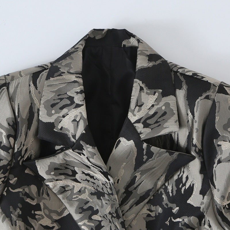 Damen Jacquard‑Blazer mit floralem Jacquardmuster, breitem Revers und Bindegürtel Nord Taschen