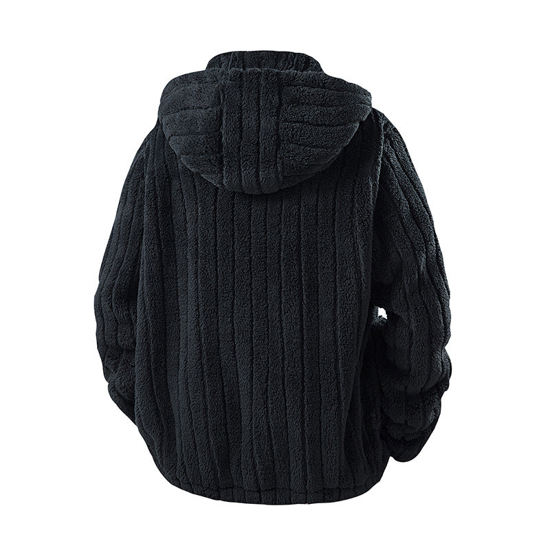 Herren Kapuzen-Fleecejacke aus Teddyfleece mit durchgehendem Reißverschluss und Mehrfachtaschen Nord Taschen