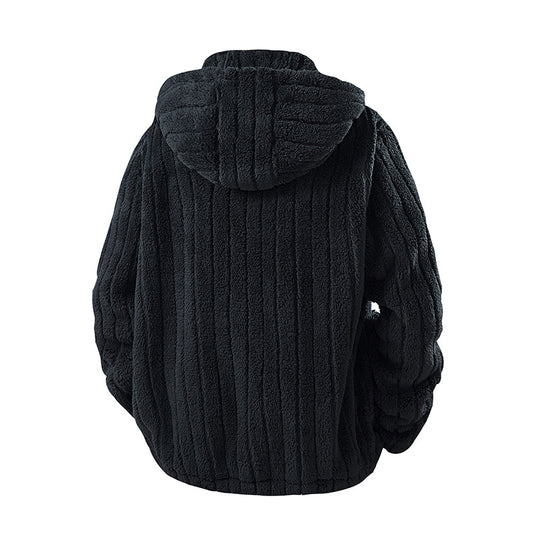 Herren Kapuzen-Fleecejacke aus Teddyfleece mit durchgehendem Reißverschluss und Mehrfachtaschen Nord Taschen
