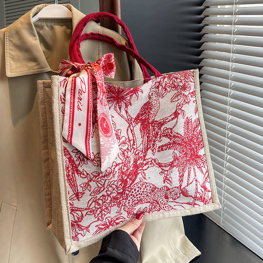 Damen Handtasche mit floralem Baumwollmuster und dekorativem Halstuch Nord Taschen