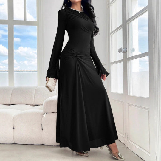 Damen Maxikleid mit geraffter Taillenpartie und Glockenärmeln Nord Taschen