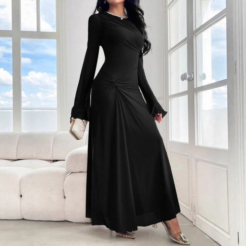 Damen Maxikleid mit geraffter Taillenpartie und Glockenärmeln Nord Taschen