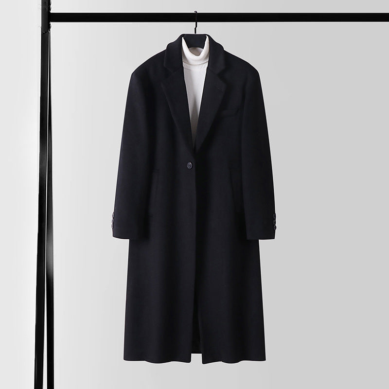 Herren Taillierter Wollmix-Longcoat mit Schalkragen und Ein-Knopf-Verschluss Nord Taschen
