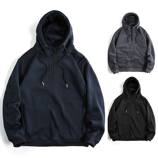 Herren Modernes sportlich-elegantes Kapuzen-Sweatshirt mit Fronthalbzip und Kordelzug Nord Taschen