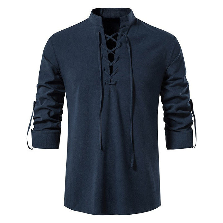 Herren lässiges Langarmhemd mit modernem Schnürdesign und hochqualitativer Baumwolle
