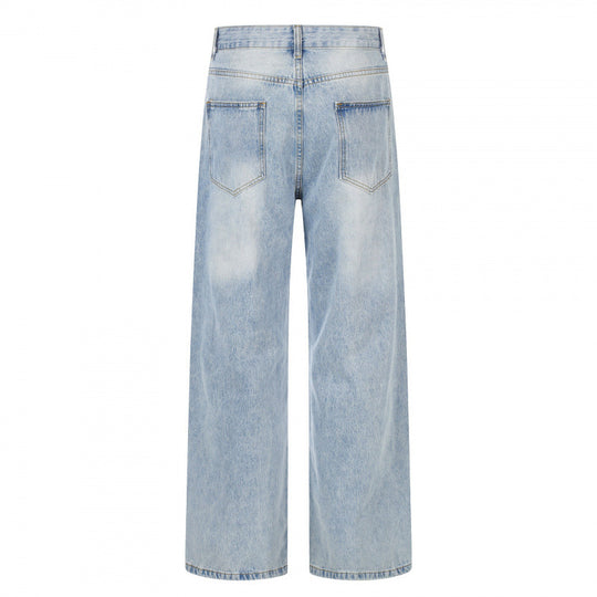 Damen Hochgeschnittene weite Jeanshose mit weitem Bein, Vintage‑Waschung und klassischem Taschen‑Design Nord Taschen