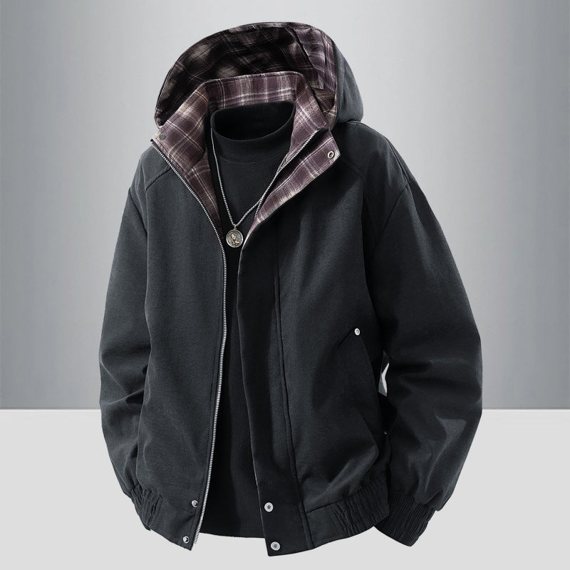 Herren Kapuzenjacke mit Karo-Futter Nord Taschen