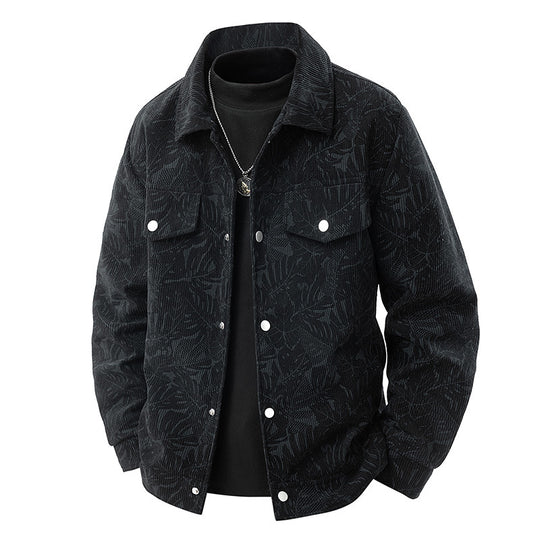 Herren Cord-Overshirt mit floralem Strukturprint, Brusttaschen und entspannter Passform Nord Taschen