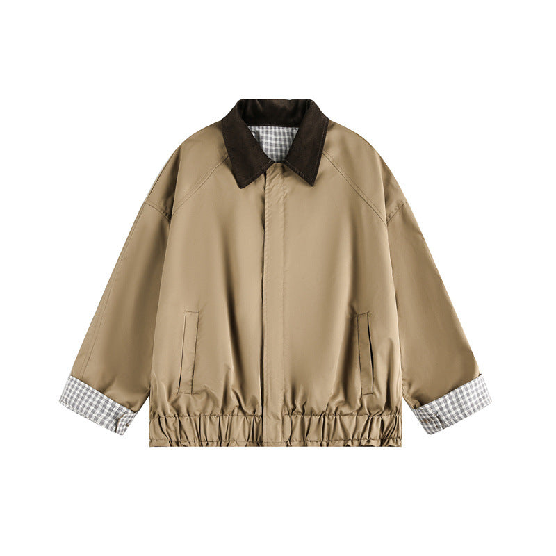 Unisex Kurz geschnittene Boxy‑Blousonjacke mit Cordkragen und kariertem Ärmelumschlag Nord Taschen
