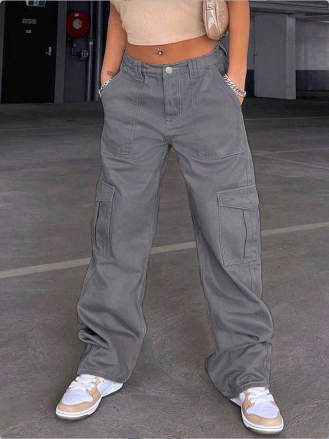 Damen weite Cargo-Hose mit hoher Taille, aufgesetzten Klappentaschen und legerer Baggy-Passform Nord Taschen