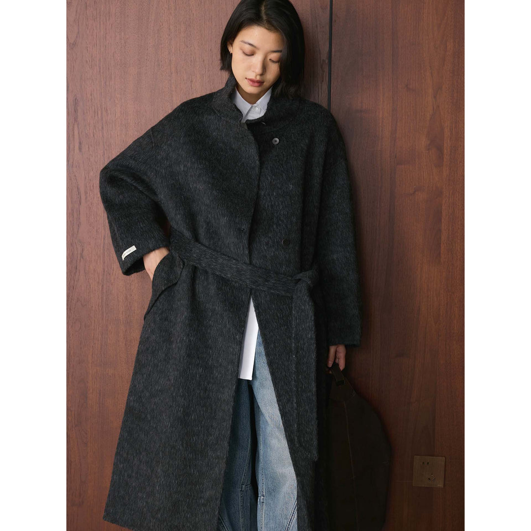 Damen Oversize Wollmix-Mantel mit asymmetrischem Stehkragen Nord Taschen