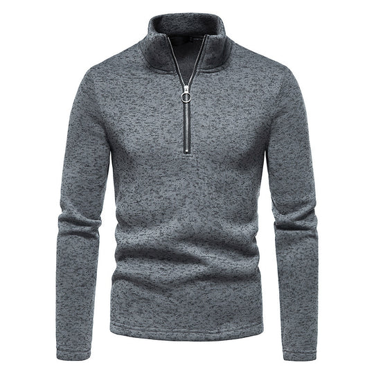 Herren Feinstrick-Halbzip-Pullover mit Stehkragen und melierter Struktur Nord Taschen