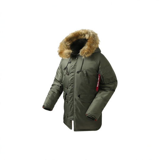 Herren langer Thermo-Parka mit Kapuze und abnehmbarem Kunstfellbesatz Nord Taschen