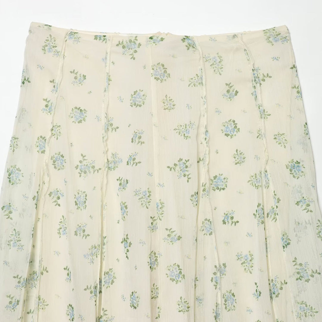 Damen Lange Plissee-Chiffonrock mit zartem Blumenprint und hoher Taille Nord Taschen