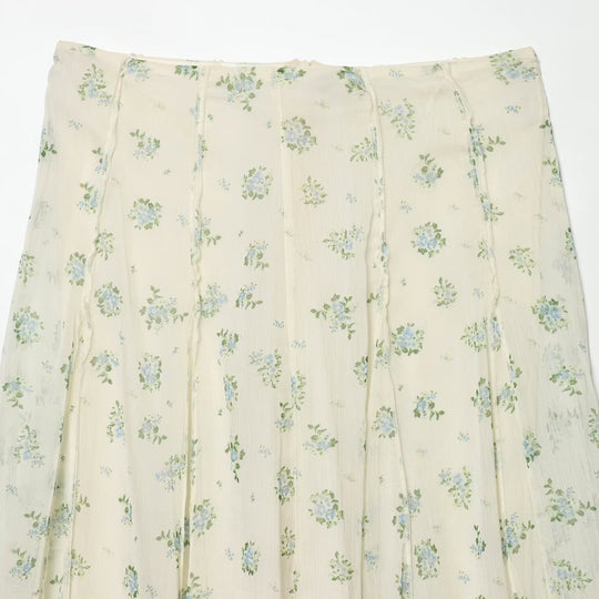 Damen Lange Plissee-Chiffonrock mit zartem Blumenprint und hoher Taille Nord Taschen