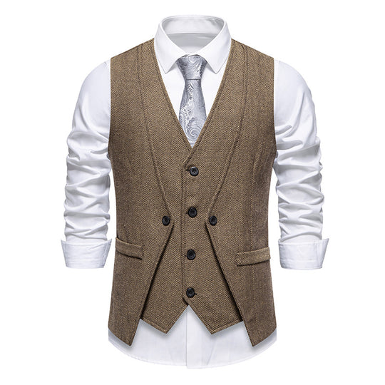 Herren Elegante Fischgräten-Tweedweste mit doppelreihiger Knopfleiste und Pattentaschen Nord Taschen