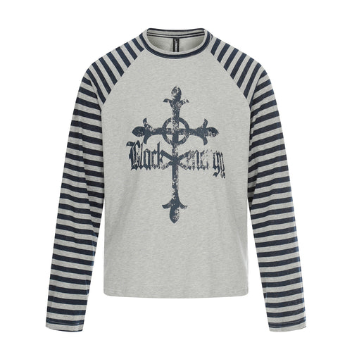 Herren Langarm-Raglanshirt mit Streifenärmeln und Vintage-Print Nord Taschen