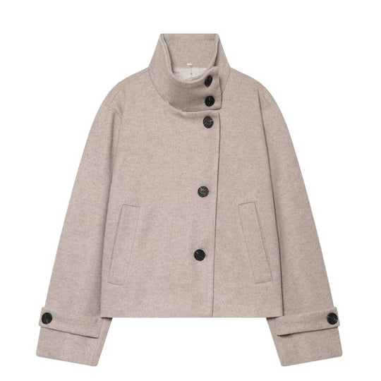 Damen Cropped Wollblouson‑Mantel mit hohem Stehkragen und Knopfblende Nord Taschen