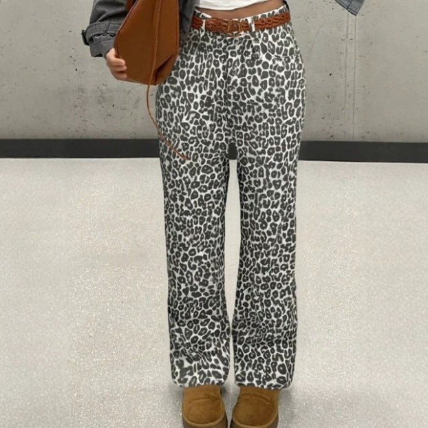 Damen High-Waist Leoparden-Print Palazzo-Hose aus fließendem Stoff Nord Taschen