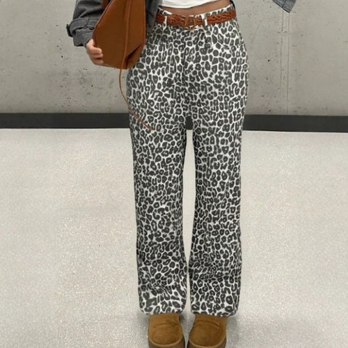 Damen High-Waist Leoparden-Print Palazzo-Hose aus fließendem Stoff Nord Taschen