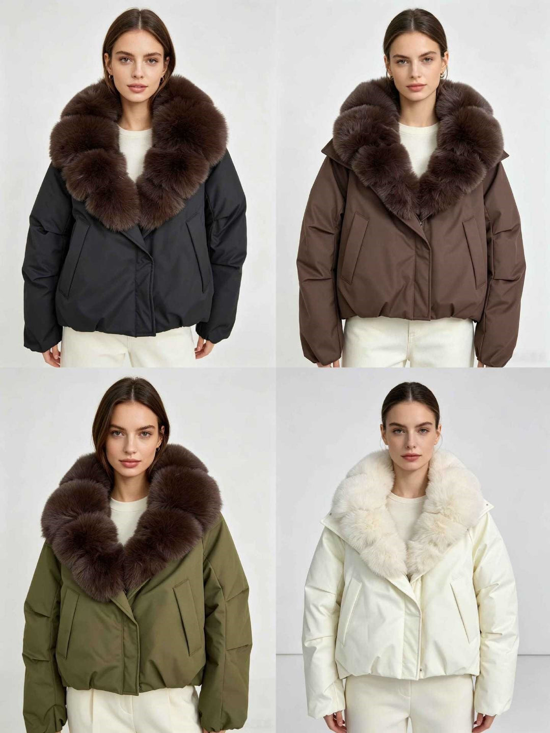 Damen nan kurze Cropped-Parka mit extravoluminösem Fellkragen und winddichter Thermofütterung Nord Taschen