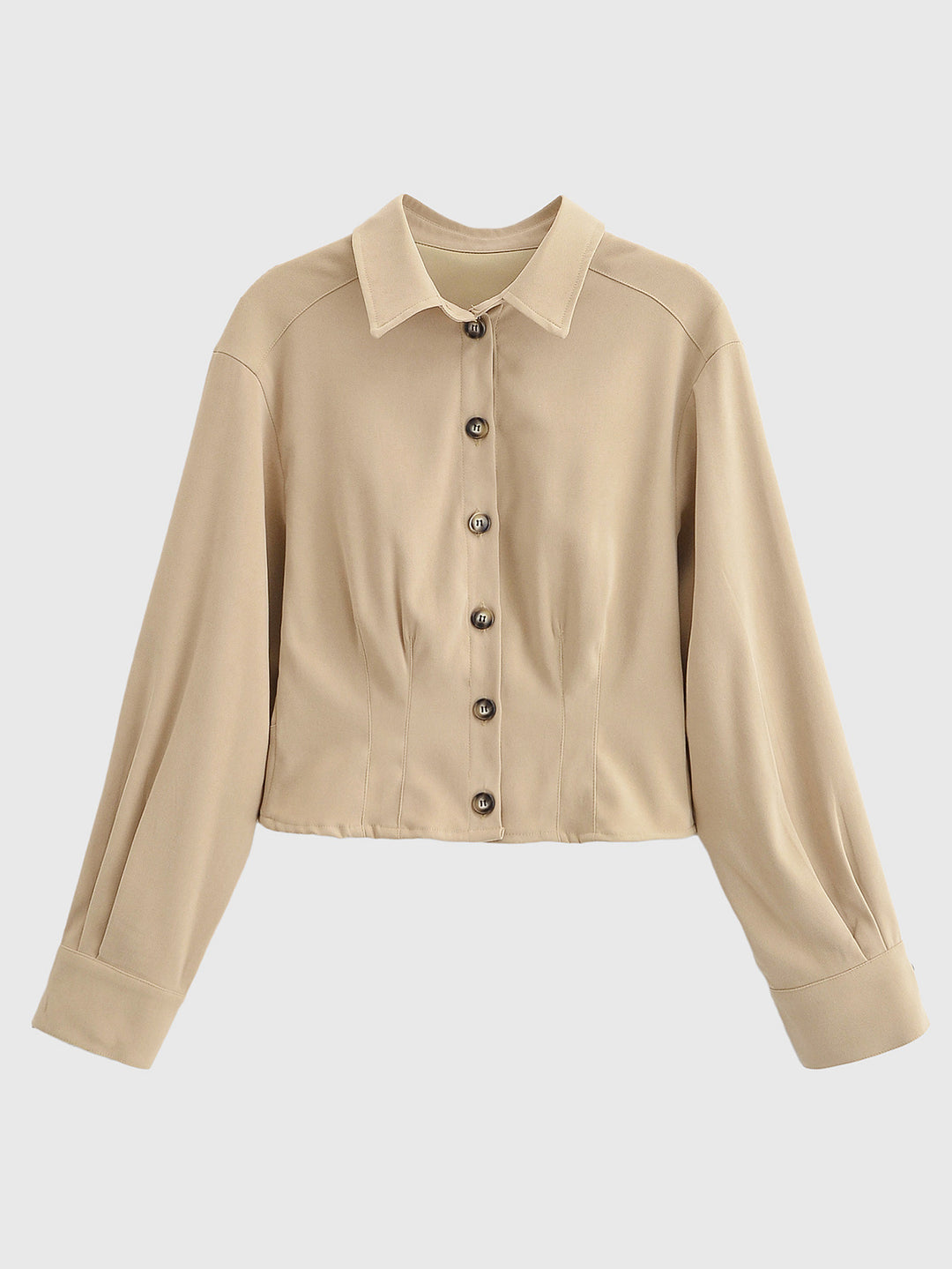 Damen Taillierte Cropped-Hemdjacke mit Wiener Nähten und Ballonärmeln Nord Taschen