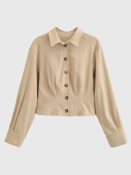 Damen Taillierte Cropped-Hemdjacke mit Wiener Nähten und Ballonärmeln Nord Taschen