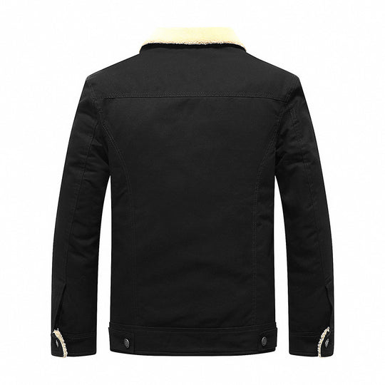 Herren Sherpa-gefüttertes Canvas-Truckerblouson mit Kunstfellkragen und Utility-Taschen Nord Taschen