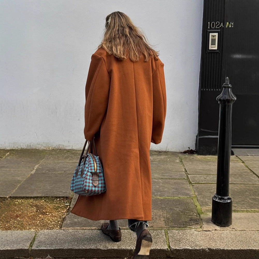 Damen Maxilanger doppeltreihiger Mantel mit Oversize-Silhouette Nord Taschen