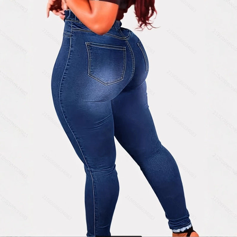 Damen High-Waist Sculpting-Jeggings im Denim‑Look mit elastischem Tunnelzugbund Nord Taschen