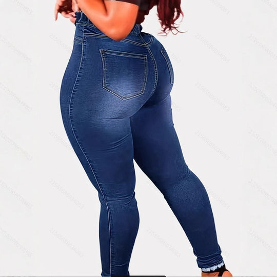 Damen High-Waist Sculpting-Jeggings im Denim‑Look mit elastischem Tunnelzugbund Nord Taschen