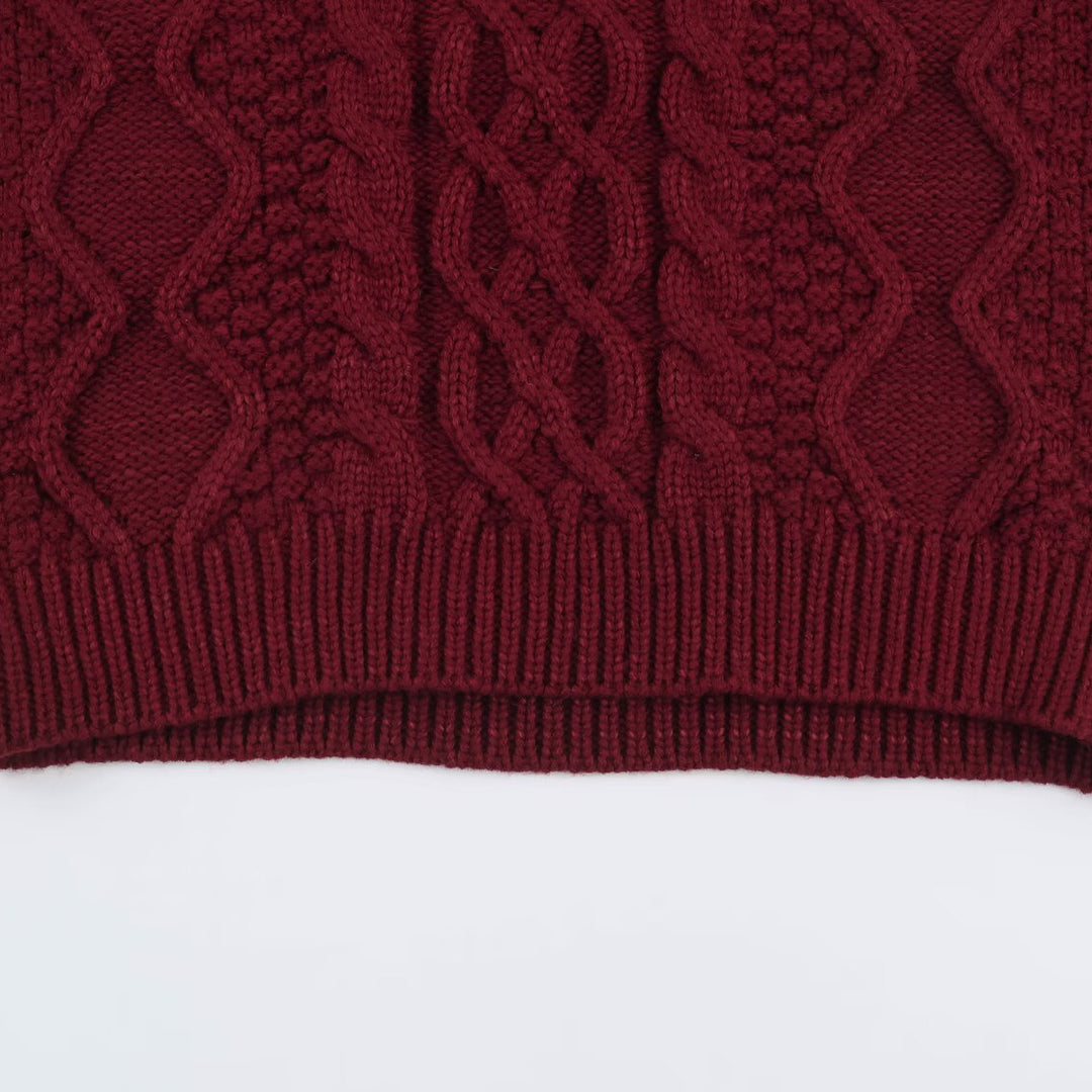 Damen Grobgestrickter Zopfstrick-Pullover mit Rundhals und Textur-Mix Nord Taschen